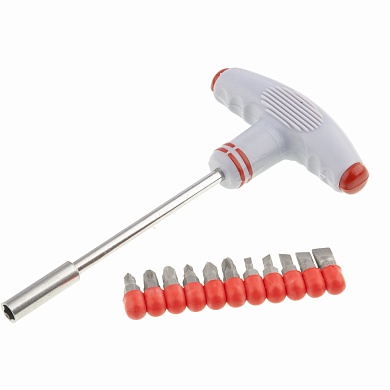 Отвертка с Т-образной эргономичной ручкой и набором бит, 11 шт., CrV MATRIX