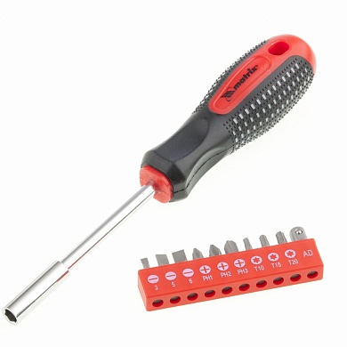 Отвертка с набором бит,10шт, Fusion, CrV, 3-х компонентная рукоятка "anti slip" MATRIX