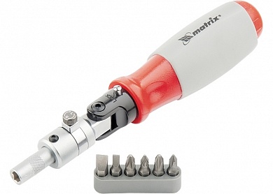 Отвертка реверсивная, поворотная головка, набор бит, CrV, 6 шт. MATRIX