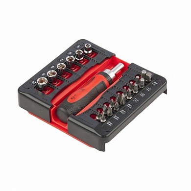 Отвертка реверсивная с набором бит и торцевых головок, 23 штуки, CrV MATRIX