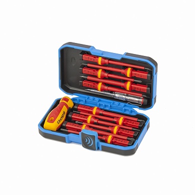 Отвертка диэлектрическая со сменными насадками, индикатор напряжения, 13 штук, CrV Барс