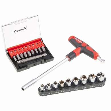 Отвертка с Т-образной эргономичной ручкой ,набором бит и насадок, 19 шт., CrV MATRIX