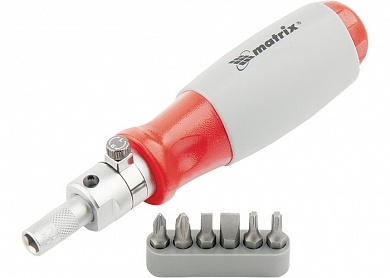 Отвертка реверсивная, силовой элемент под ключ, набор бит, CrV, 6 шт. MATRIX